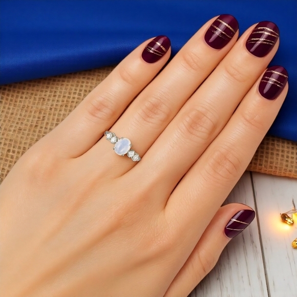 🆕Moonstone Minimalist Ring S925 Sterling Silver Genuine Gemstone CZ Stones - Picture 11 of 11